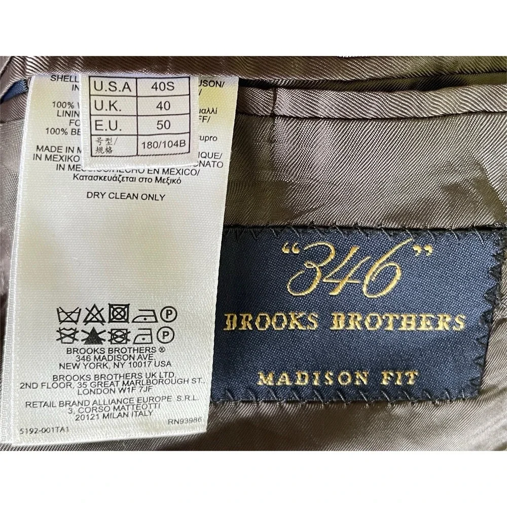 Brooks Brothers 346 Madison Fit Wool Sport Coat Blazer Gray 40S Mens